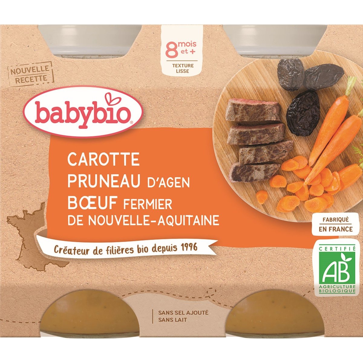 Babybio BIO Mrkev a sušené švestky s hovězím masem (2×200g)