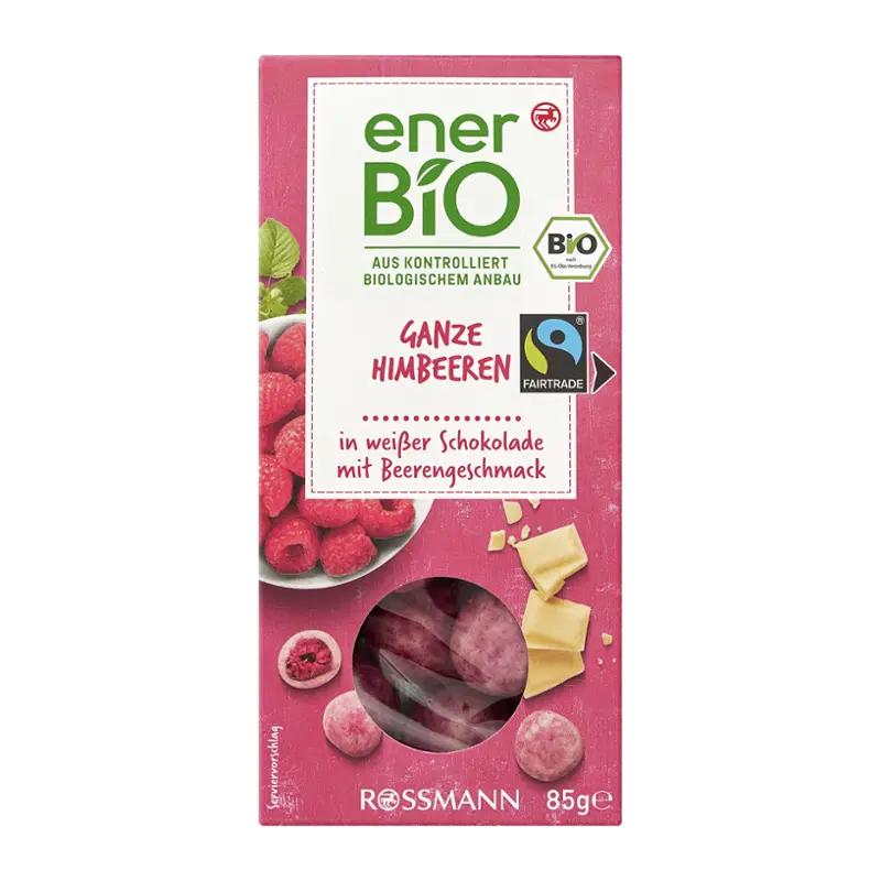 enerBiO BIO Mrazem sušené maliny v bílé čokoládě, 85 g