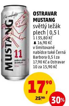 OSTRAVAR MUSTANG světlý ležák plech, 0,5 l 