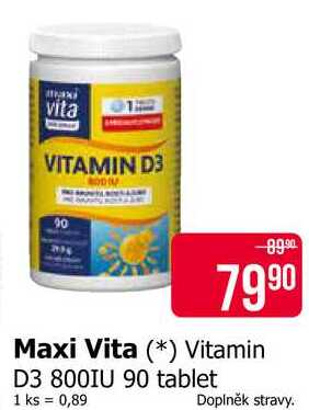 Maxi Vita Vitamin D3 800IU 90 tablet 