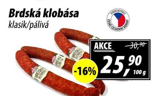 Brdská klobása klasik/pálivá, 100 g