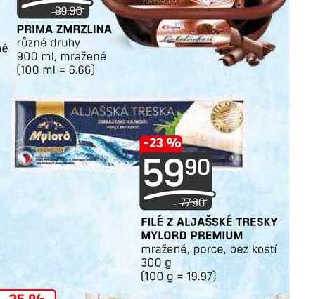 FILÉ Z ALJAŠSKÉ TRESKY MYLORD PREMIUM mražené, porce, bez kostí 300 g