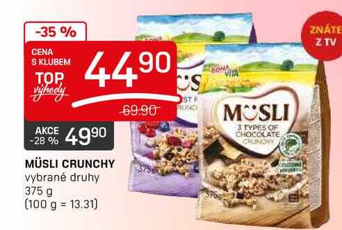 MÜSLI CRUNCHY vybrané druhy 375 g 