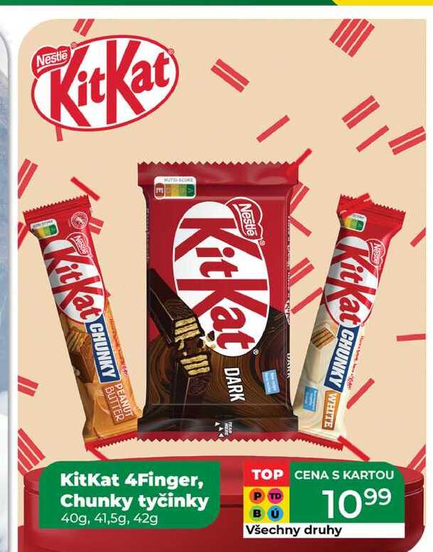 KitKat 4Finger, Chunky tyčinky 40g, 41,5g, 42g 