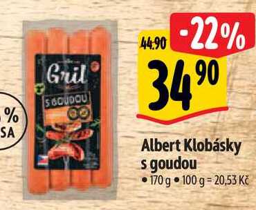 Albert Klobásky s goudou, 170 g