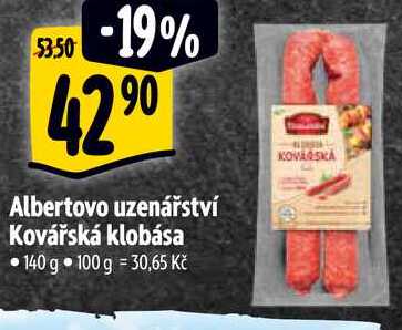 Albertovo uzenářství Kovářská klobása, 140 g 