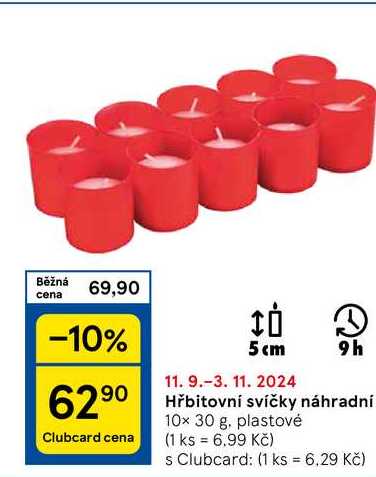 Hřbitovní svíčky náhradní, 10x 30 g 