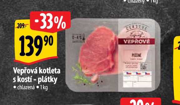   Vepřová kotleta s kostí - plátky 1 kg