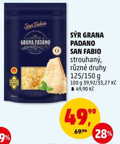 SÝR GRANA PADANO SAN FABIO strouhaný, 125/150 g 