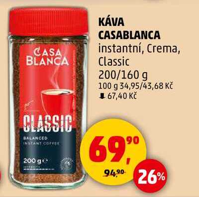 KÁVA CASABLANCA instantní, Crema, Classic, 200/160 g