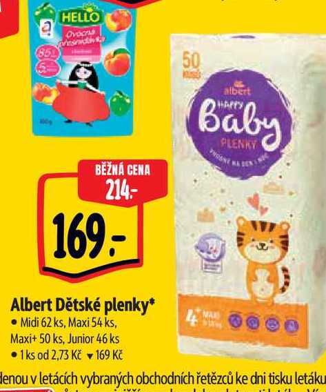   Albert Dětské plenky  Midi 62 ks, Maxi 54 ks, Maxi+ 50 ks, Junior 46 ks 