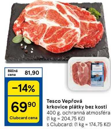 Tesco Vepřová krkovice plátky bez kosti, 400 g