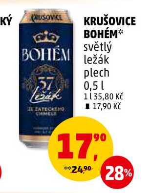 KRUŠOVICE BOHÉM světlý ležák plech, 0,5 l 