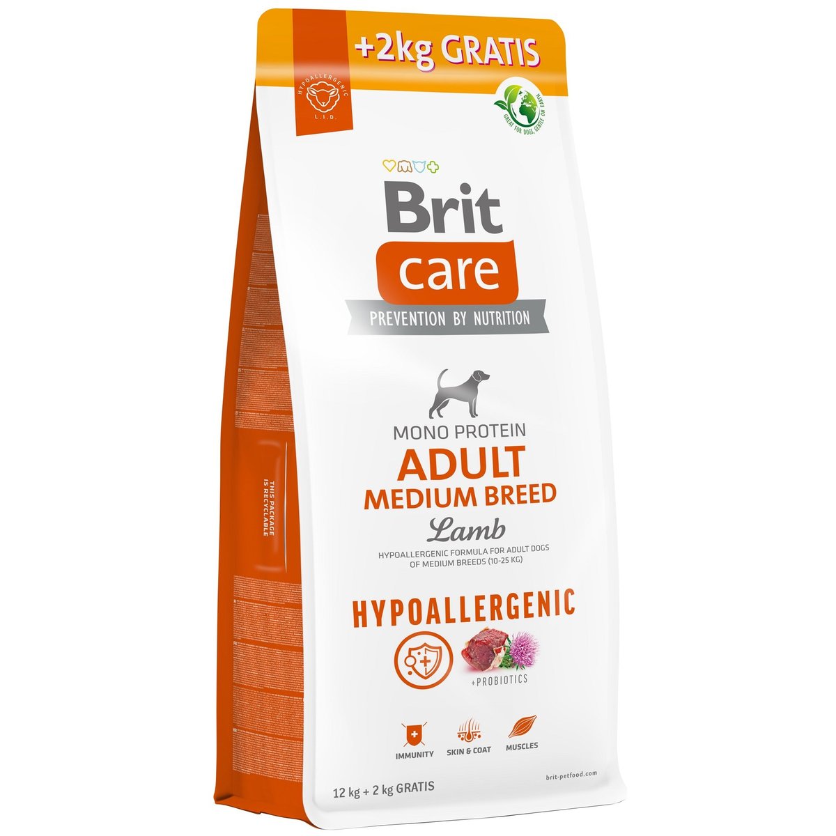 Brit Care Hypoallergenic Adult Medium Breed Lamb pro psy 12+2 kg zdarma