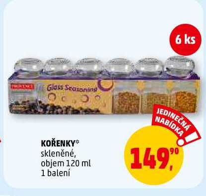 KOŘENKY skleněné, objem 120 ml, 1 balení 