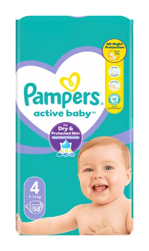 Pampers Plenky Active Baby 9 - 14 kg, vel. 4, 58 ks