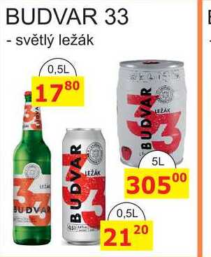 BUDVAR 33 - světlý ležák 0,5L 