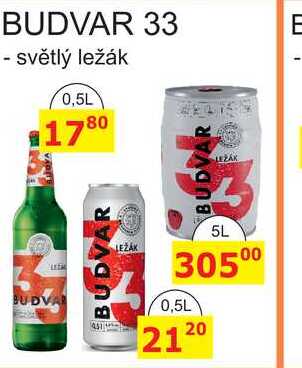 BUDVAR 33 - světlý ležák 0,5L plech