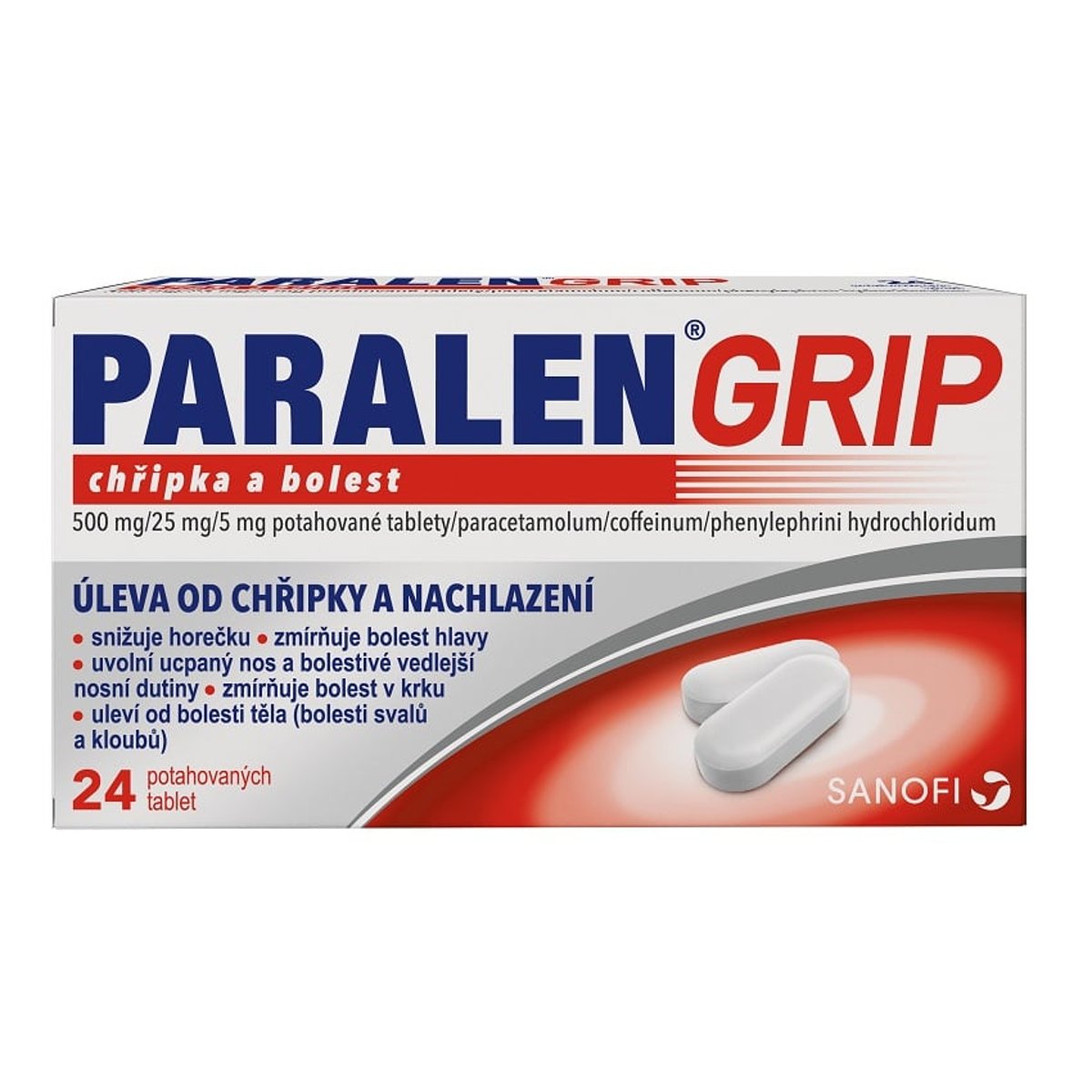 PARALEN GRIP CHŘIPKA A BOLEST 500MG/25MG/5MG Potahovaná tableta 24