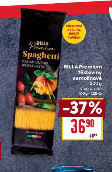 BILLA Premium Těstoviny semolinové 500 g 