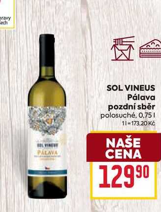 SOL VINEUS Pálava pozdní sběr polosuché, 0,75l