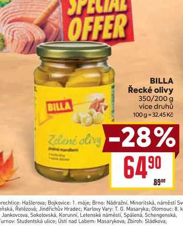 BILLA Řecké olivy 350/200 g 