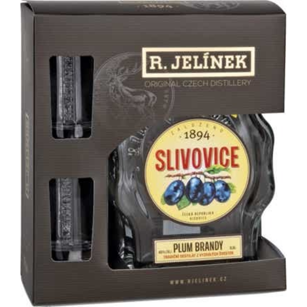 R. JELÍNEK Slivovice 45% (Dárkové balení +2 sklenice)