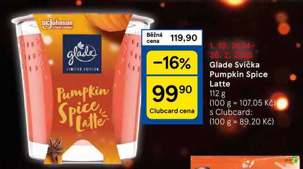 Glade Svíčka Pumpkin Spice Latte, 112 g