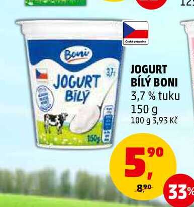 JOGURT BÍLÝ BONI 3,7% tuku, 150 g 