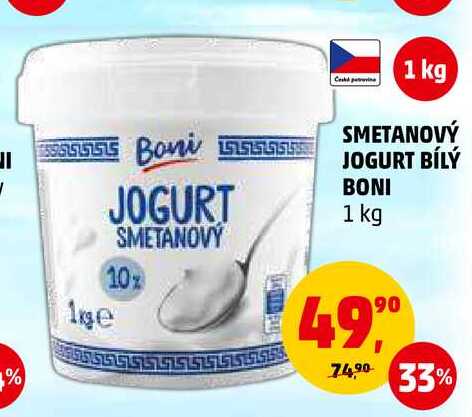 SMETANOVÝ JOGURT BÍLÝ BONI, 1 kg 