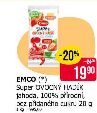 Emco Super jahoda, 100% přírodní, bez přidaného cukru 20 g