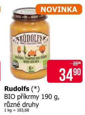 Rudolfs BIO příkrmy 190 g, různé druhy