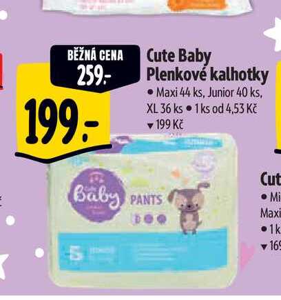   Cute Baby Plenkové kalhotky • Maxi 44 ks, Junior 40 ks, XL 36 ks  