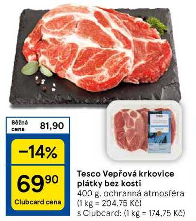 Tesco Vepřová krkovice plátky bez kosti, 400 g