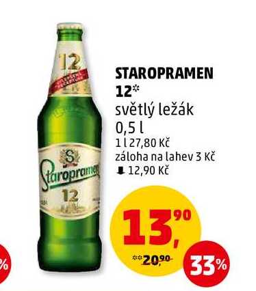 STAROPRAMEN 12 světlý ležák, 0,5 l v akci