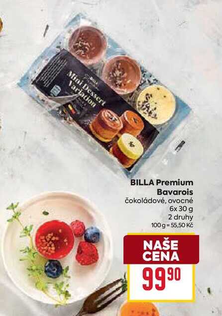 BILLA Premium Bavarois čokoládové, ovocné 6x 30 g