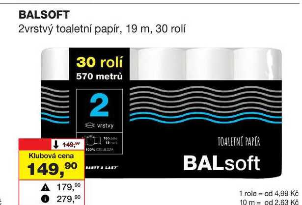 BALSOFT 2vrstvý toaletní papír, 19 m, 30 rolí