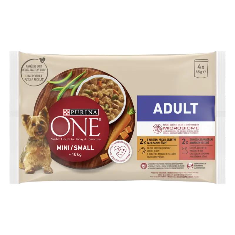 PURINA ONE Kapsičky Adult s kuřetem a hovězím ve šťávě 4x 85 g, 340 g