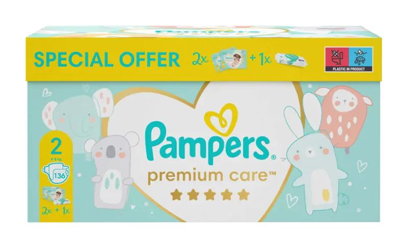 Pampers Plenky Premium Care 4 - 8 kg, vel. 2, 136 ks