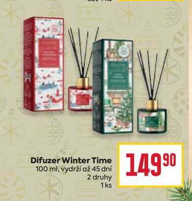 Difuzer Winter Time 100 ml, vydrží až 45 dní 2 druhy 1ks 