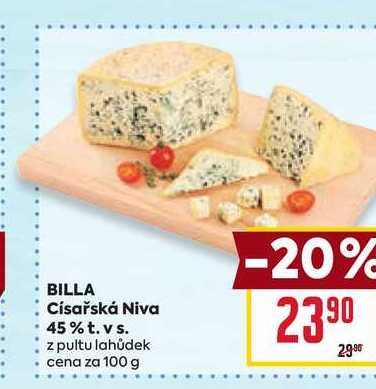 BILLA Císařská Niva 45% t. vs. z pultu lahůdek cena za 100 g