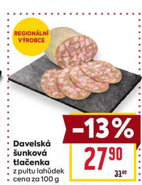 Davelská šunková tlačenka z pultu lahůdek cena za 100g