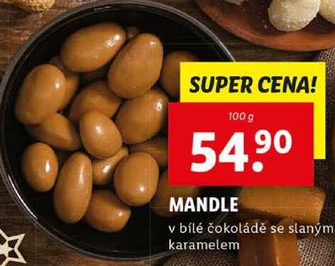 MANDLE v bílé čokoládě se slaným karamelem, 100 g