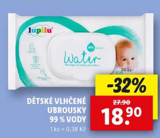 DĚTSKÉ VLHČENÉ UBROUSKY 99% VODY, 50 ks