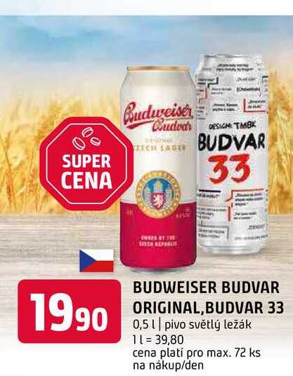 Budweiser Budvar B:Original Pivo světlý ležák 33 0,5l