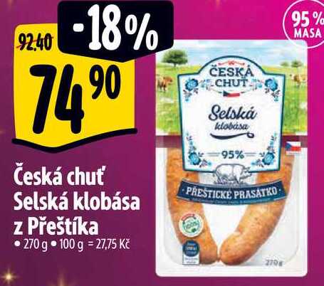 Česká chuť Selská klobása z Přeštíka, 270 g