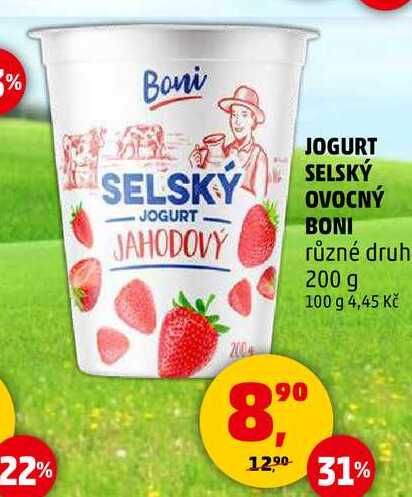 JOGURT SELSKÝ OVOCNÝ BONI různé druhy, 200 g 