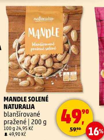 MANDLE SOLENÉ NATURALIA blanšírované pražené, 200 g