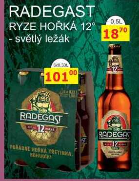 RADEGAST RYZE HOŘKÁ 12° - světlý ležák  6x0,33L