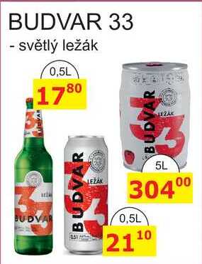 BUDVAR BUDVAR 33 - světlý ležák 0,5L 